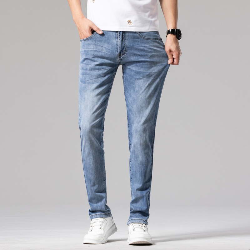 Luxury Men's Jeans Spring Autumn Business Casual Male Straight Cotton Denim Pants Fashion Youth Stretch Slim Fit Cowboy Trousers