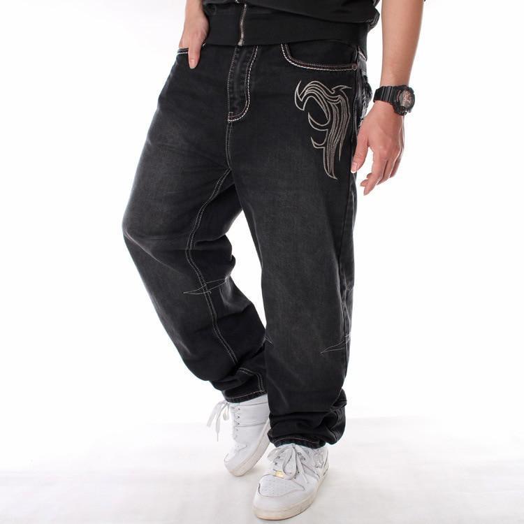 Nanaco Man Loose Baggy Jeans Hiphop Skateboard Denim Pants Street Dance Hip Hop Rap Male Black Trouses Chinese Size 30-46