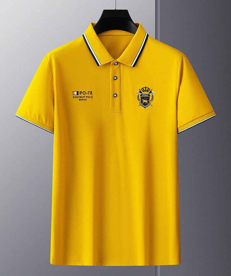 Korean Fashion Men's Cotton Polo Shirt Embroidered Brand Logo Tshirt Casual Lapel Short Sleeve T-Shirt